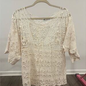 Flying Tomato Ivory Lace Crochet Blouse
